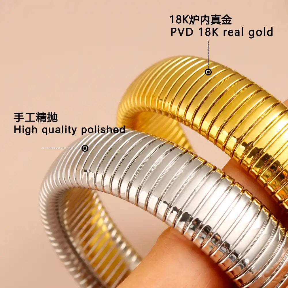 18K Gold PVD titanium steel Minimalist elastic stripe bracelet / 25303084