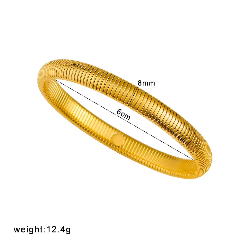 18K Gold PVD titanium steel Minimalist elastic stripe bracelet / 25303084