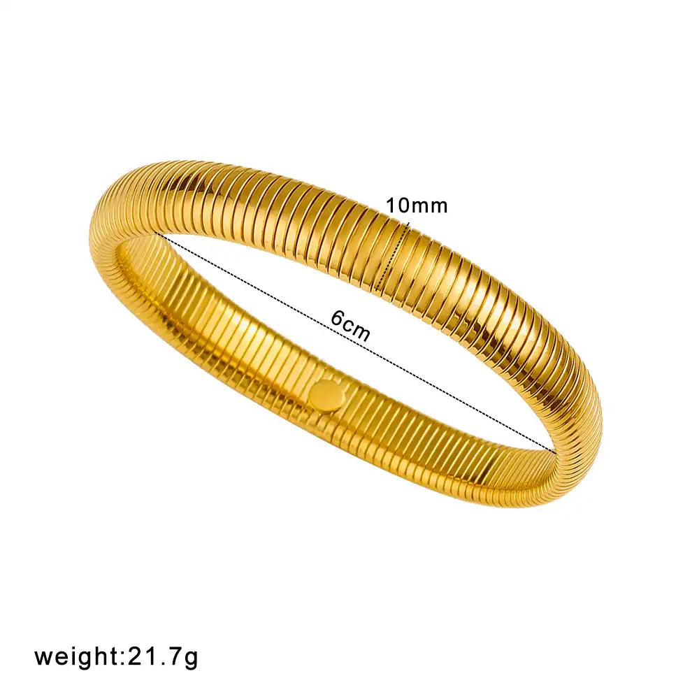 18K Gold PVD titanium steel Minimalist elastic stripe bracelet / 25303084