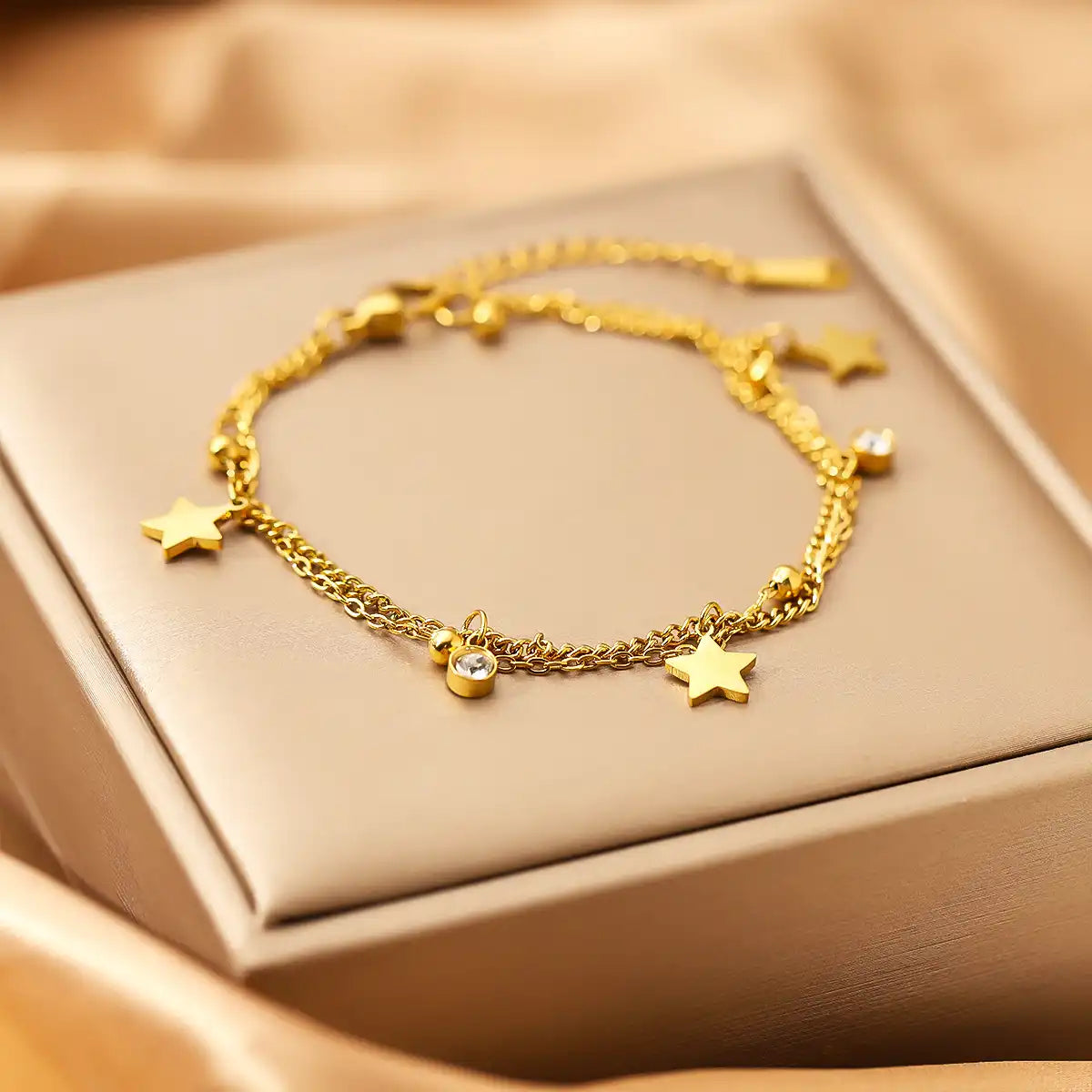 18K Gold PVD titanium steel Star Charm Rhinestone inlay bracelet / 25303082