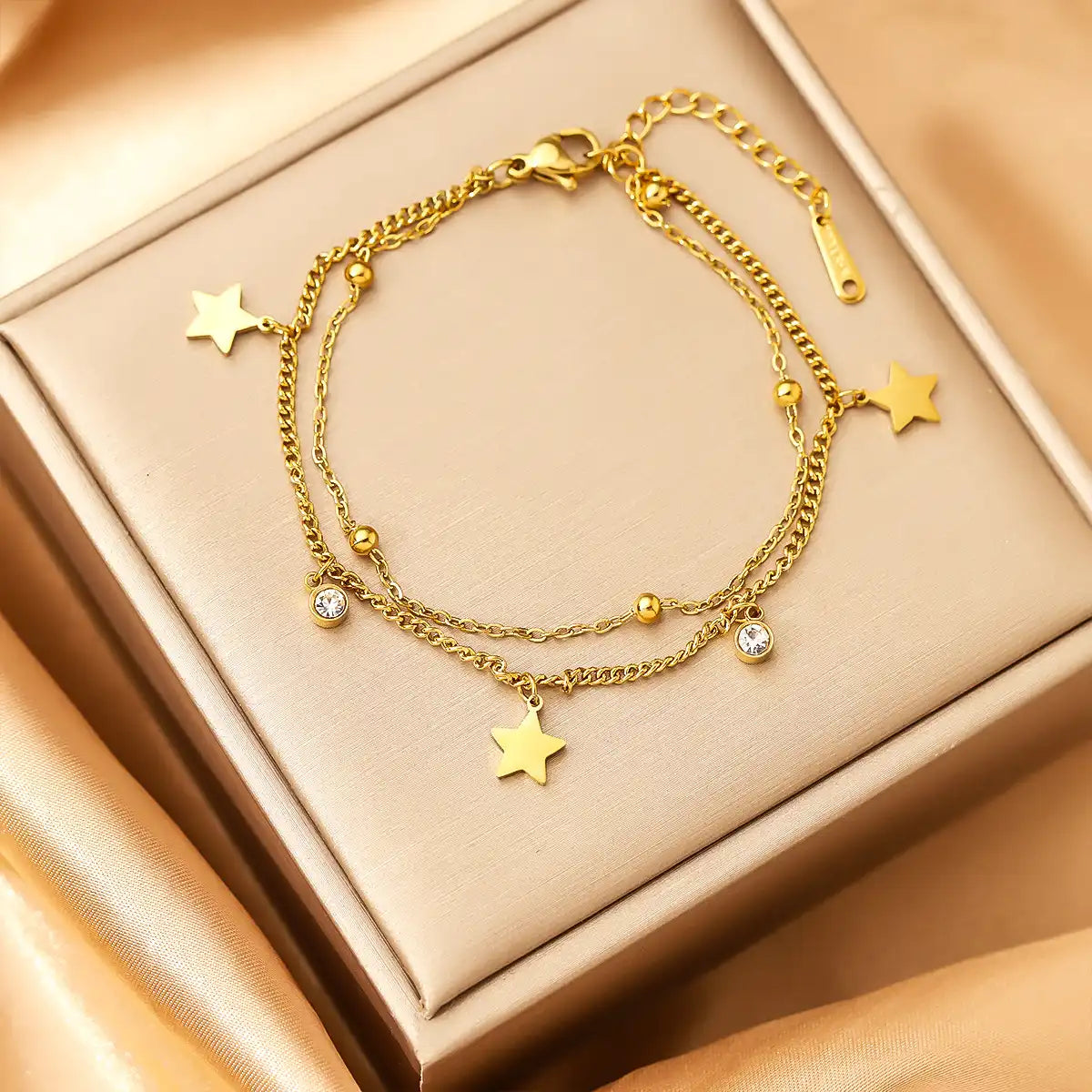 18K Gold PVD titanium steel Star Charm Rhinestone inlay bracelet / 25303082