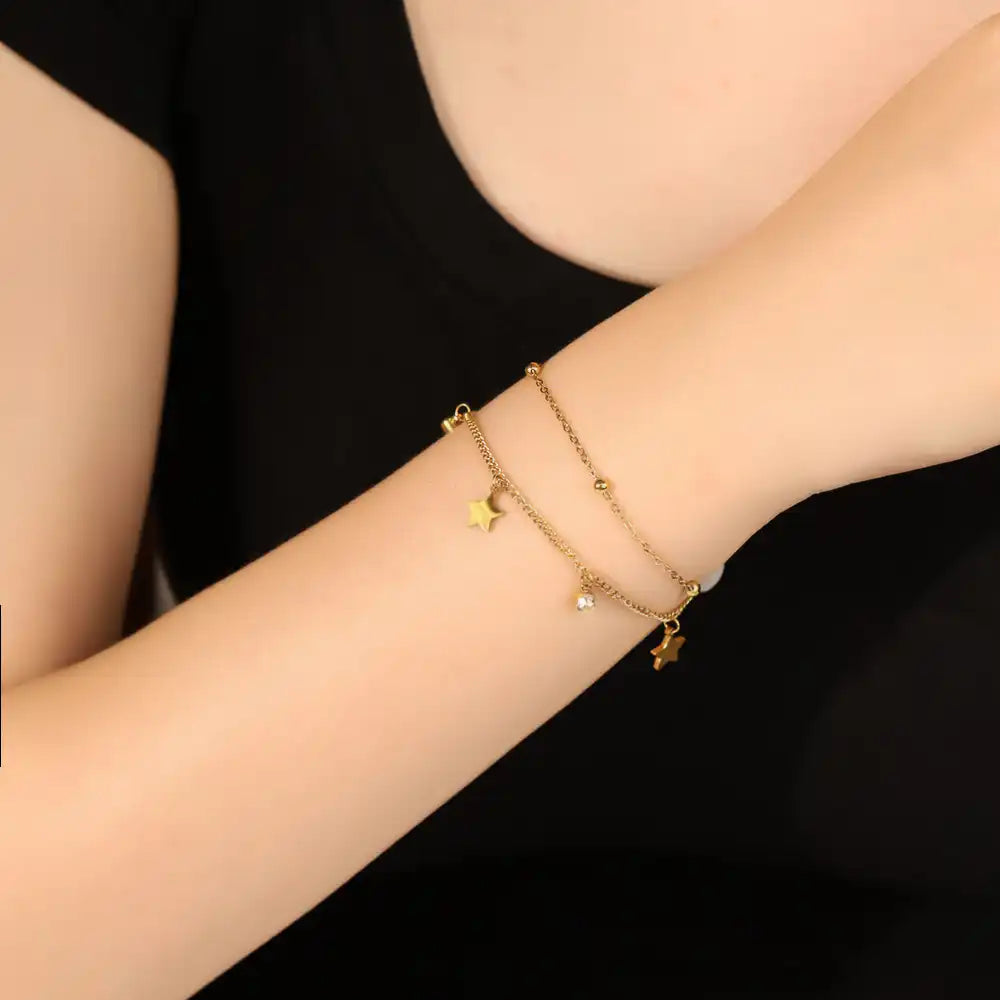 18K Gold PVD titanium steel Star Charm Rhinestone inlay bracelet / 25303082