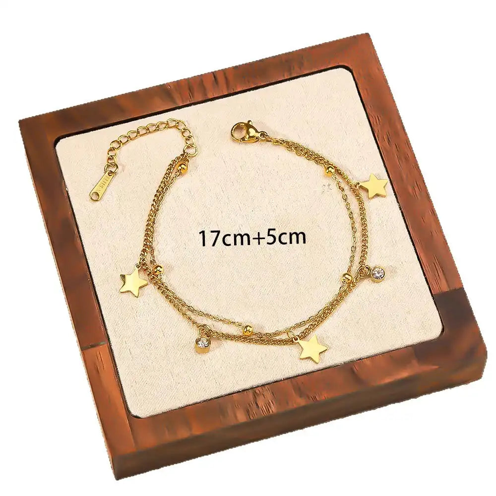 18K Gold PVD titanium steel Star Charm Rhinestone inlay bracelet / 25303082