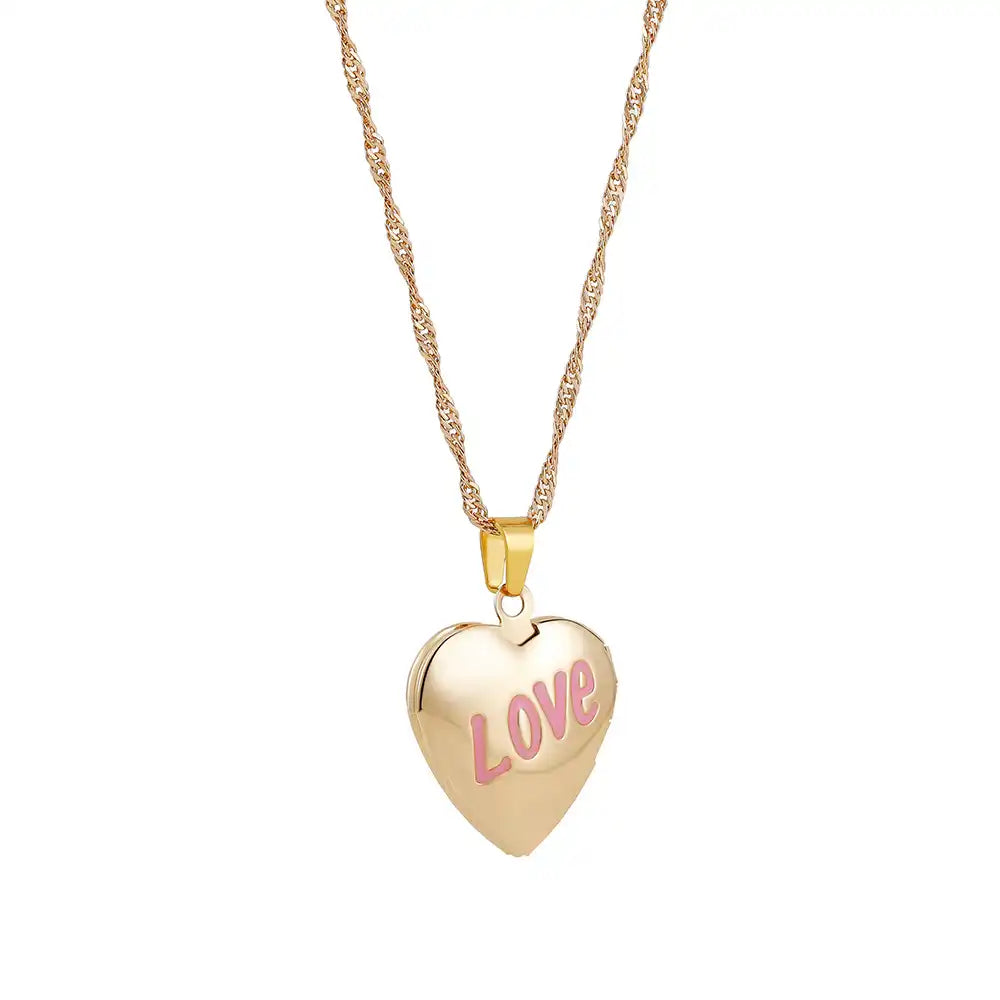 18K Gold Plated Copper Oval LOVE Heart Album Pendant Locket Necklace / KN5006