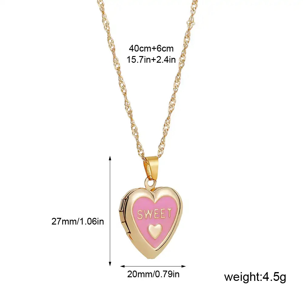 18K Gold Plated Copper Oval SWEET Heart Album Pendant Locket Necklace / KN5007