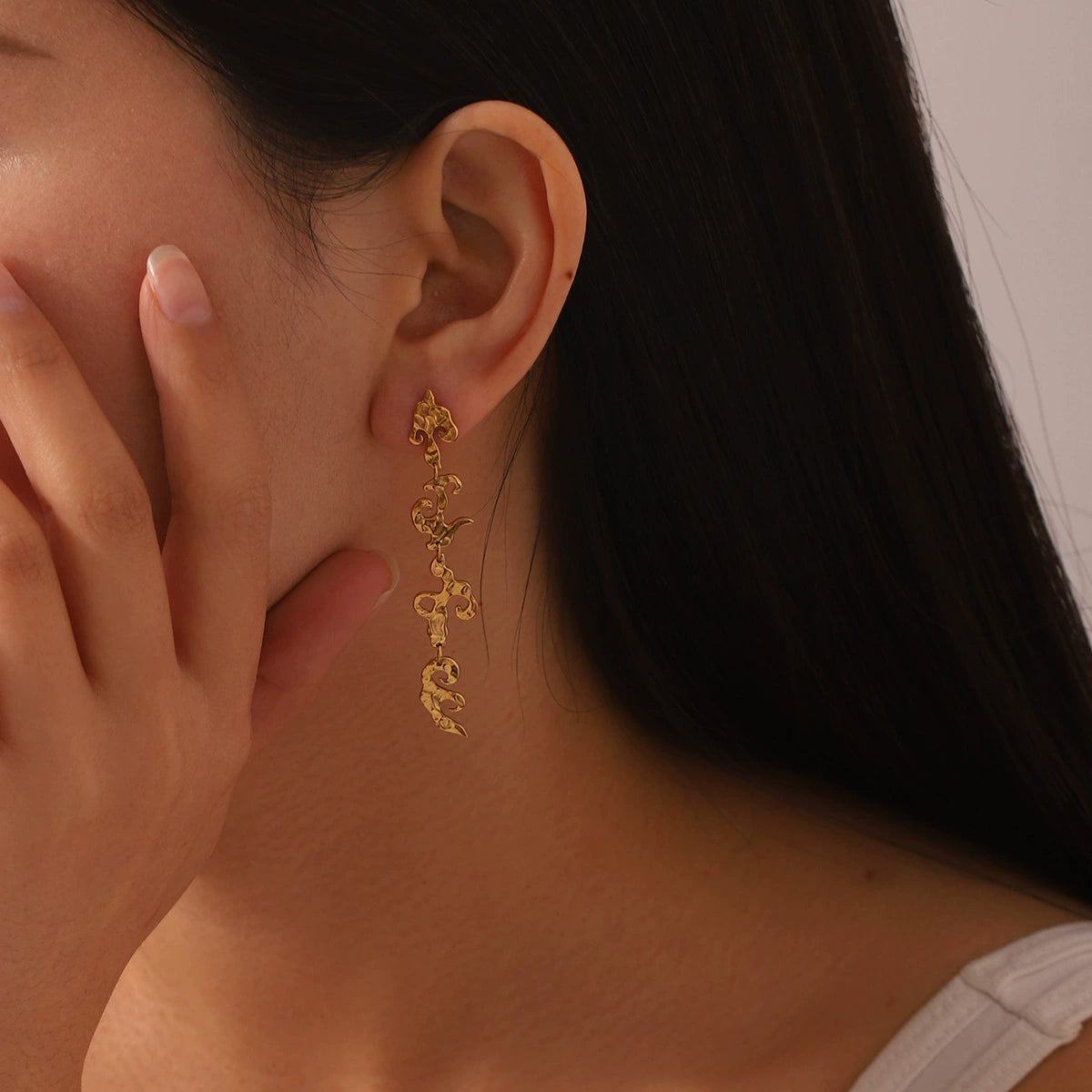 1 Pair 18K Gold PVD Stainless Steel Flame Fringe Dangle Earring / KE0019