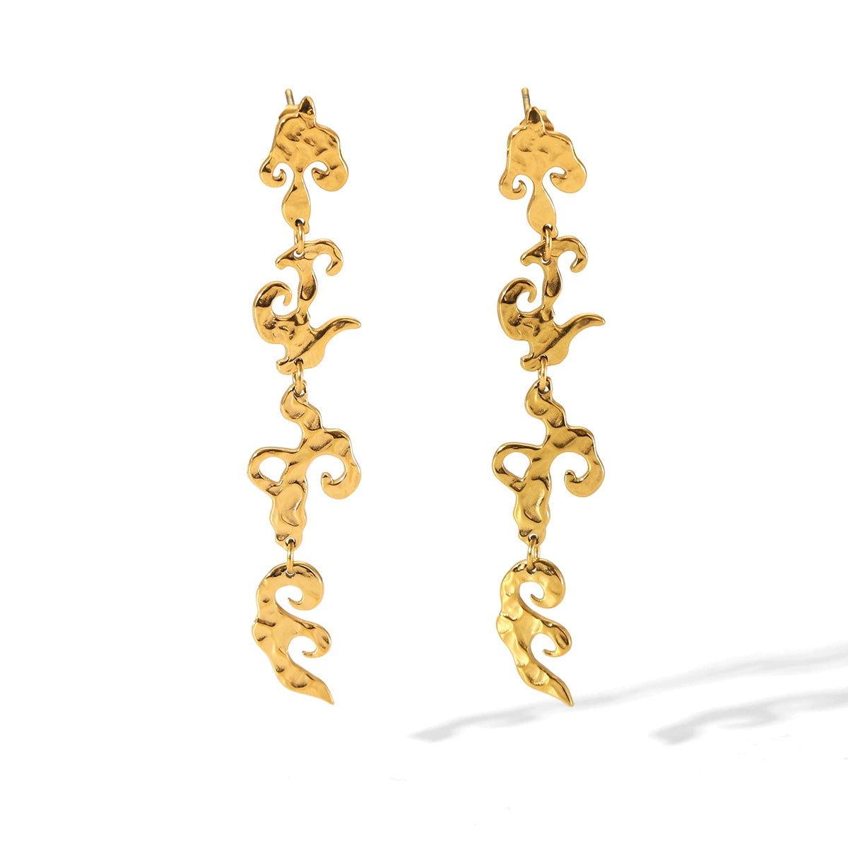1 Pair 18K Gold PVD Stainless Steel Flame Fringe Dangle Earring / KE0019