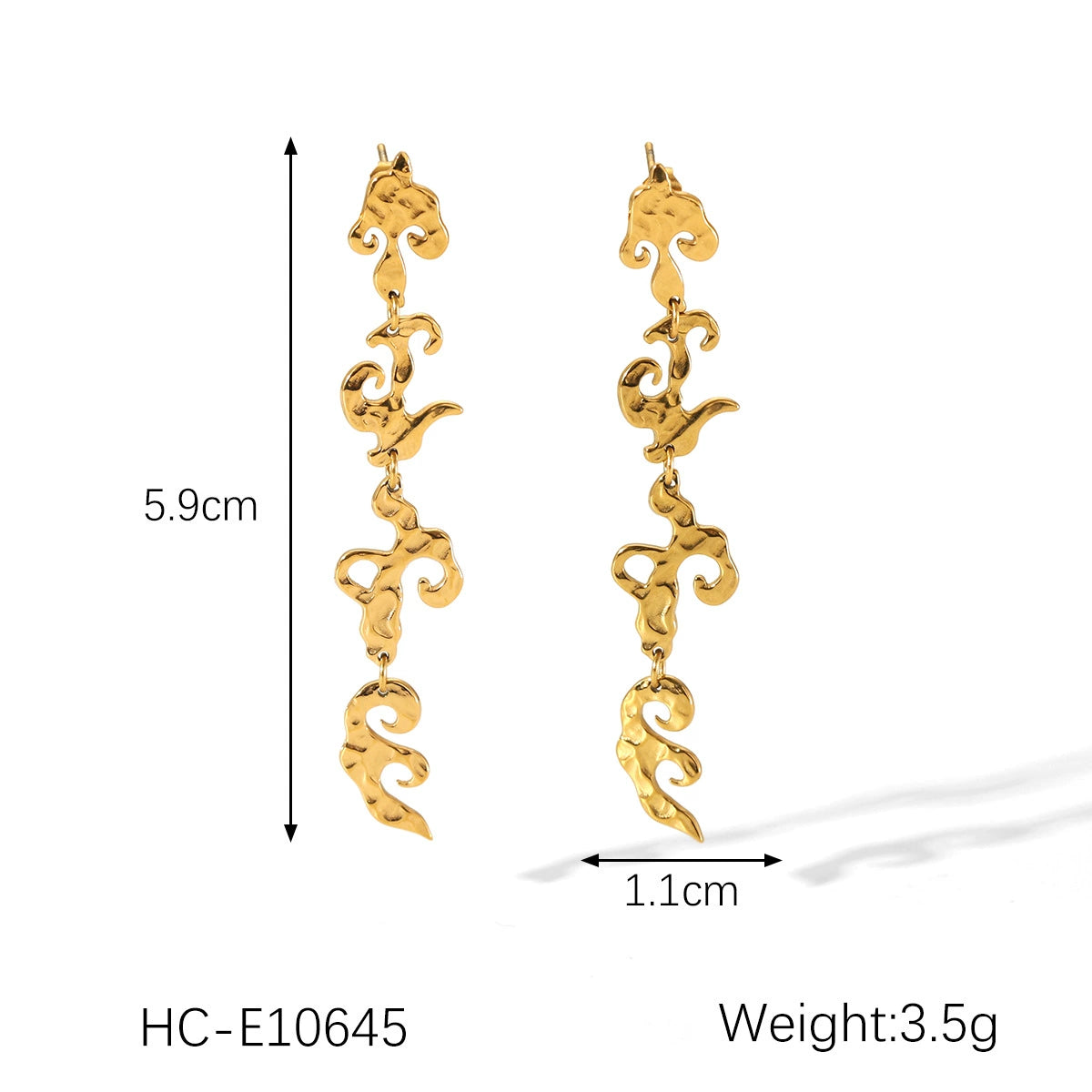 1 Pair 18K Gold PVD Stainless Steel Flame Fringe Dangle Earring / KE0019