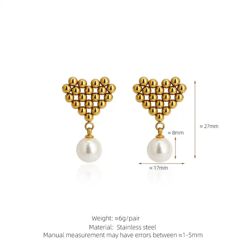 1 Pair 18K Gold PVD Vintage Braided Heart Pearl Tassel Drop Earrings / 25104006
