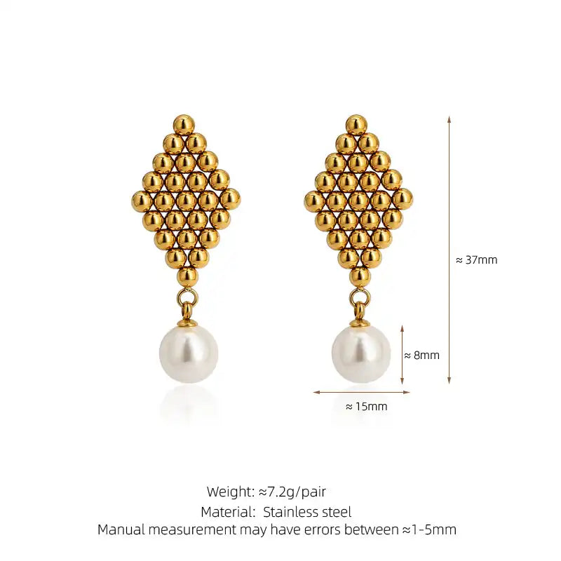 1 Pair 18K Gold PVD Vintage Braided Heart Pearl Tassel Drop Earrings / 25104006