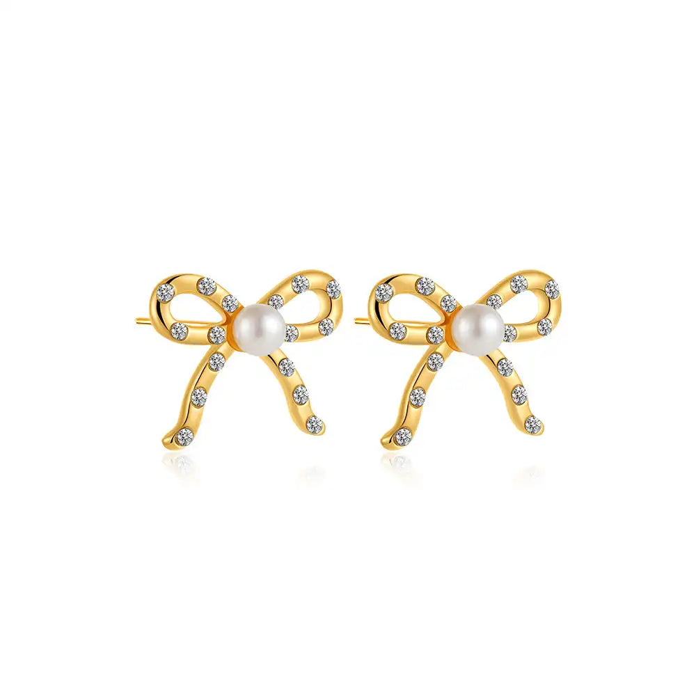 1 Pair 18K Gold Plated Copper Rhinestone Inlay Butterfly Stud Earring / KE3068