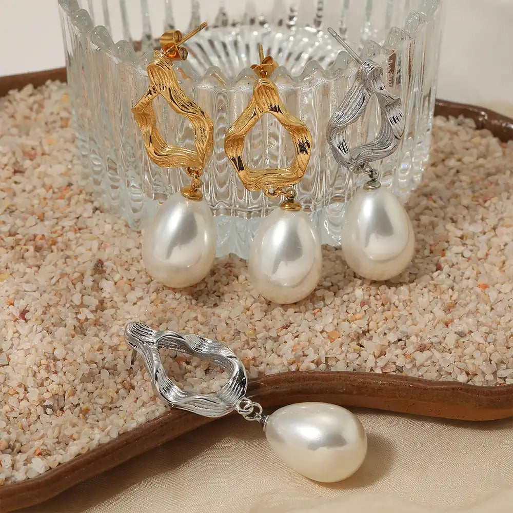1 Pair 316 stainless steel pearl Pendant Drop earrings / 25104018