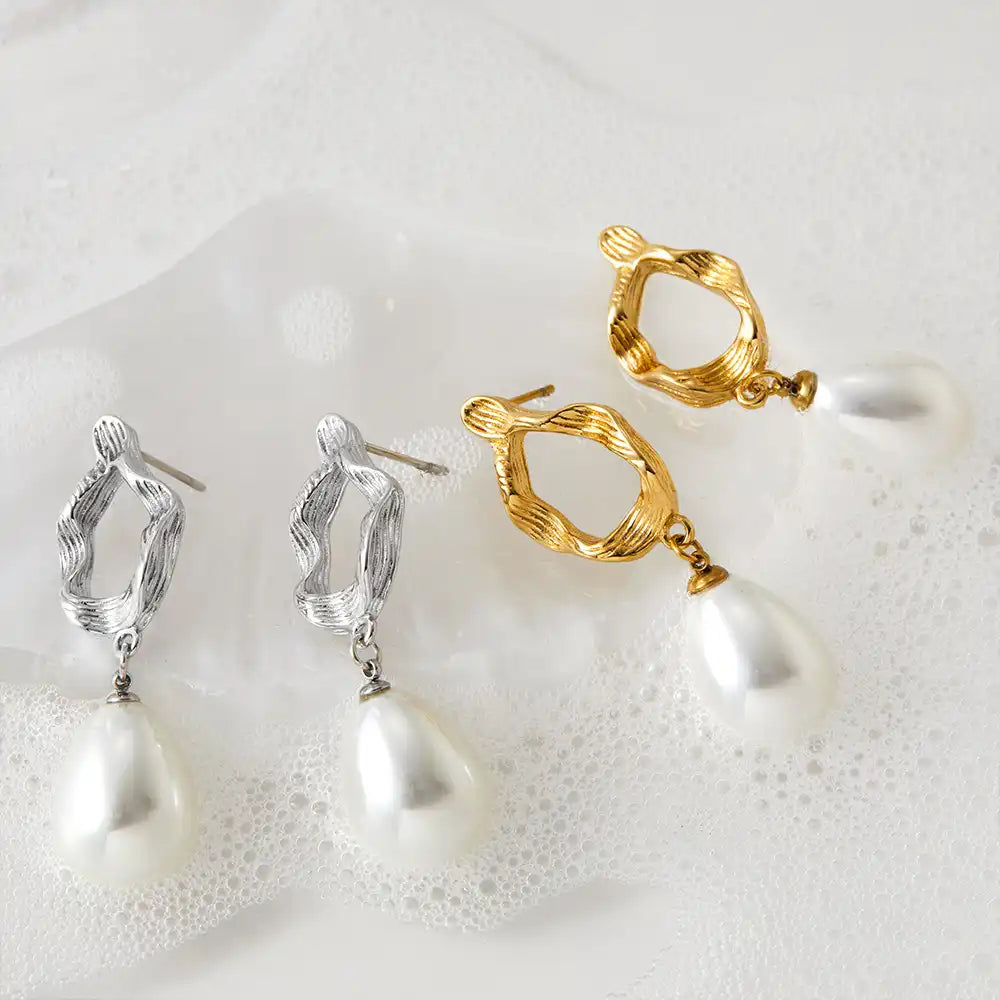 1 Pair 316 stainless steel pearl Pendant Drop earrings / 25104018