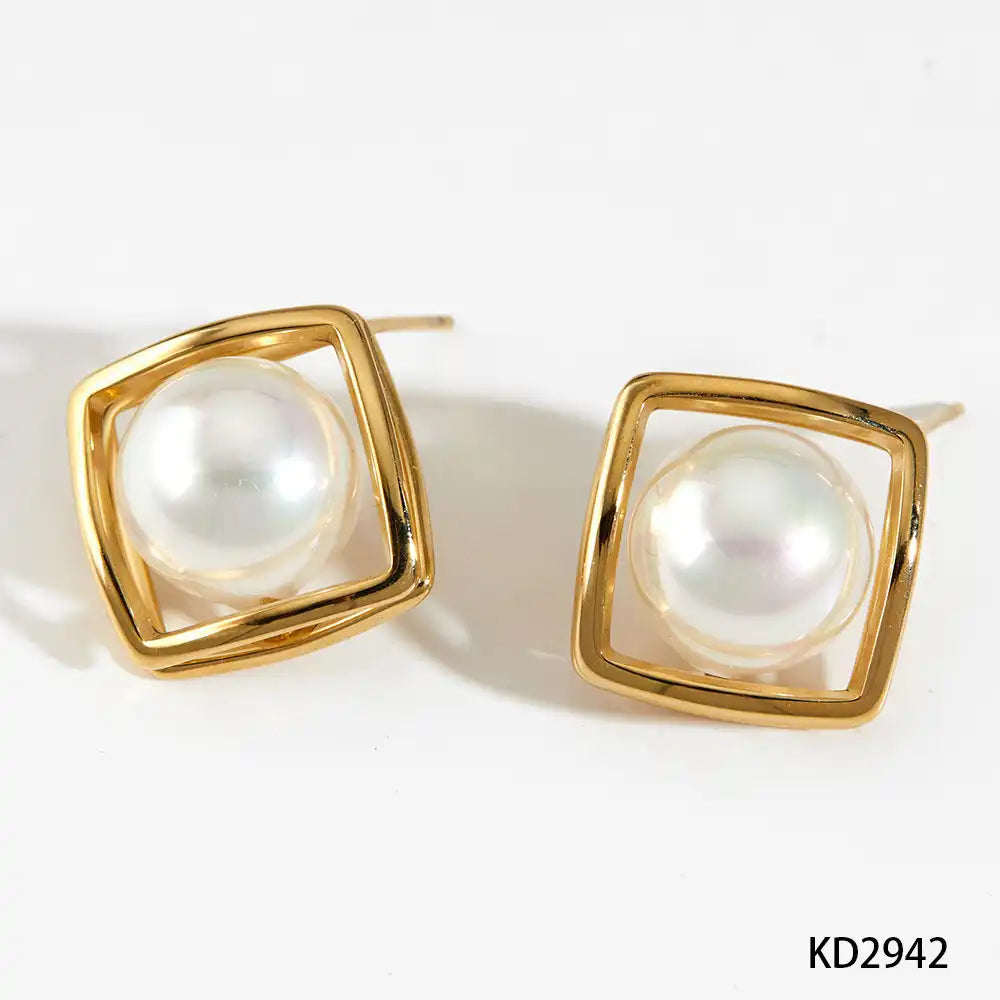 1 Pair 316 stainless steel pearl Stud earrings / 25104019