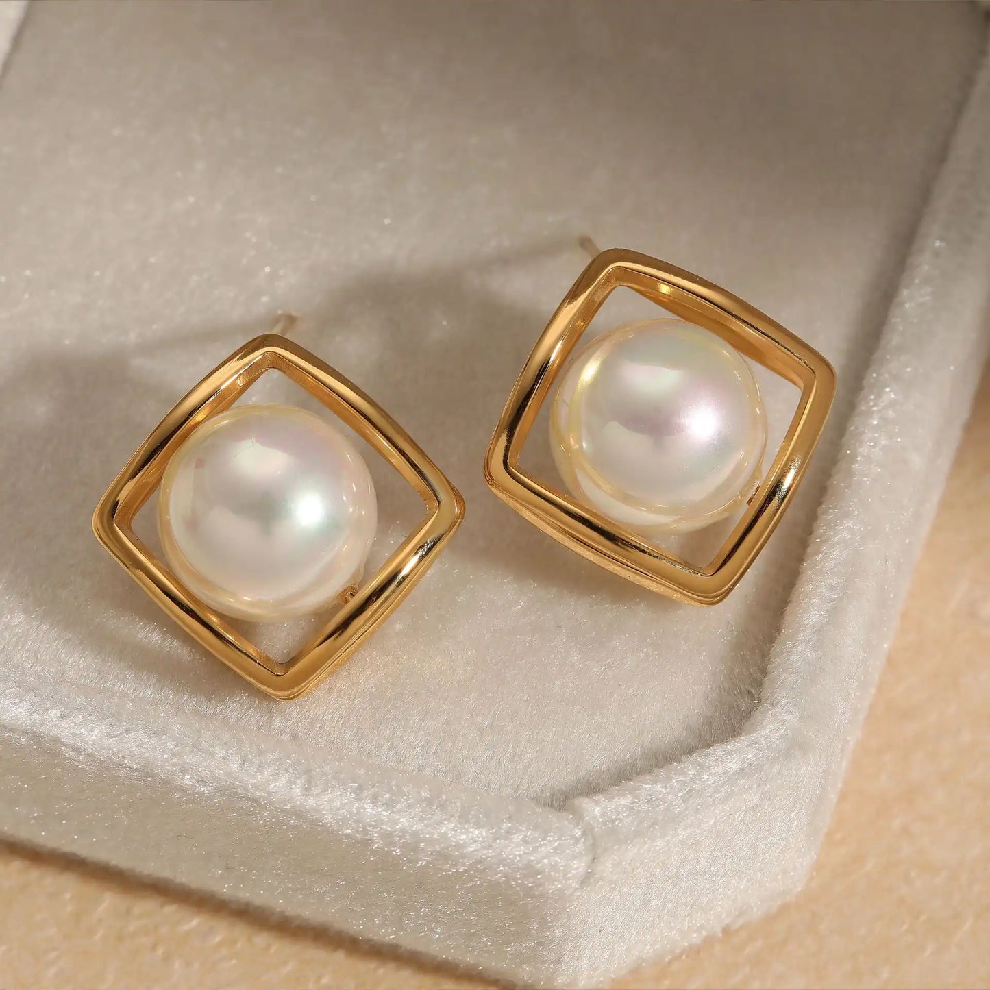 1 Pair 316 stainless steel pearl Stud earrings / 25104019