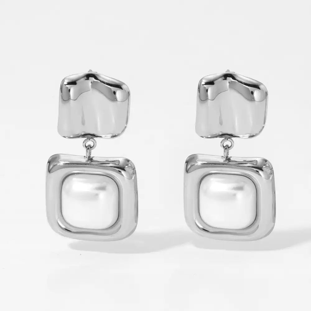 1 Pair 316 stainless steel pearl geometric square Drop earrings / 25104016