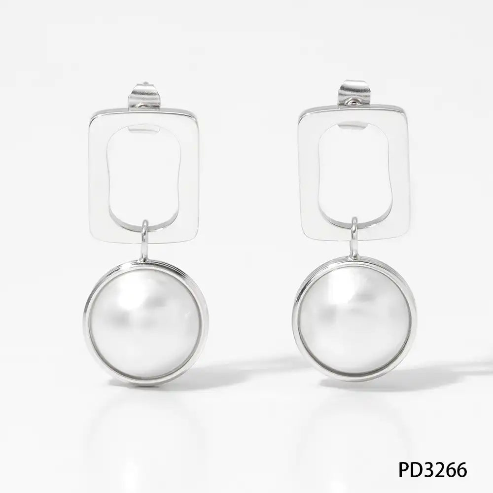 1 Pair 316 stainless steel pearl geometric square Drop earrings / 25104017