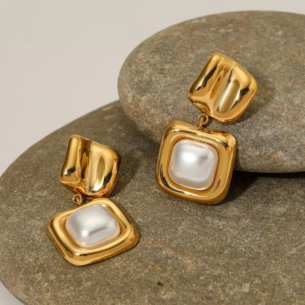 1 Pair 316 stainless steel pearl geometric square Drop earrings / 25104016