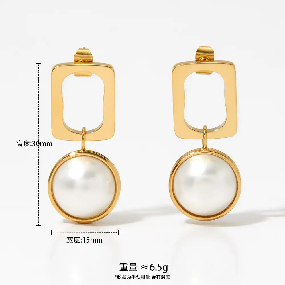 1 Pair 316 stainless steel pearl geometric square Drop earrings / 25104017