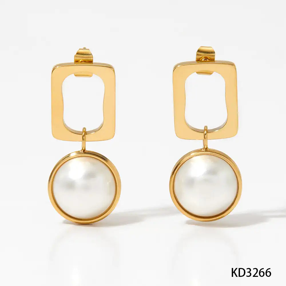 1 Pair 316 stainless steel pearl geometric square Drop earrings / 25104017