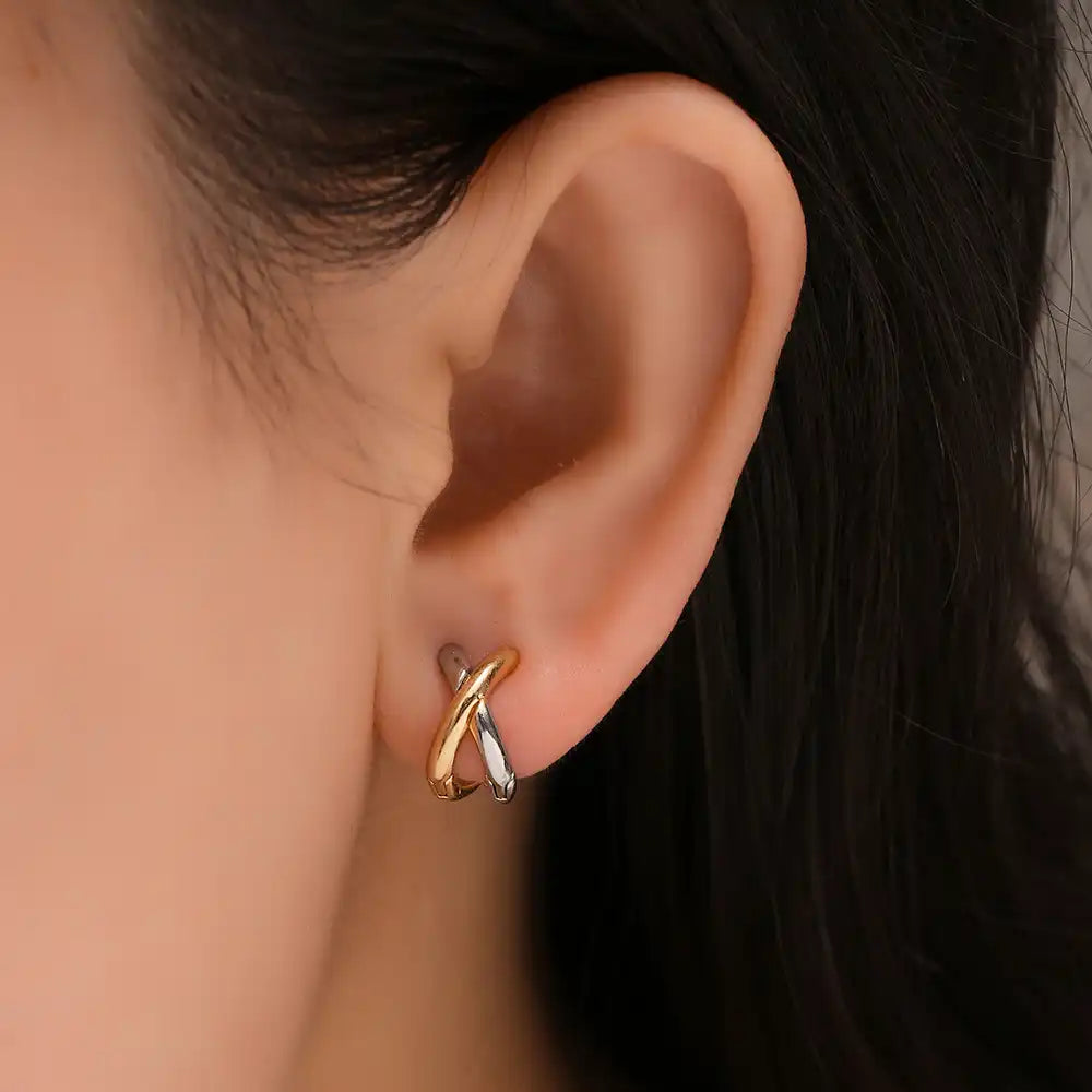1 Pair Gold and Silver Plated Copper Vertical Crossing Ear Cuff / KE1002