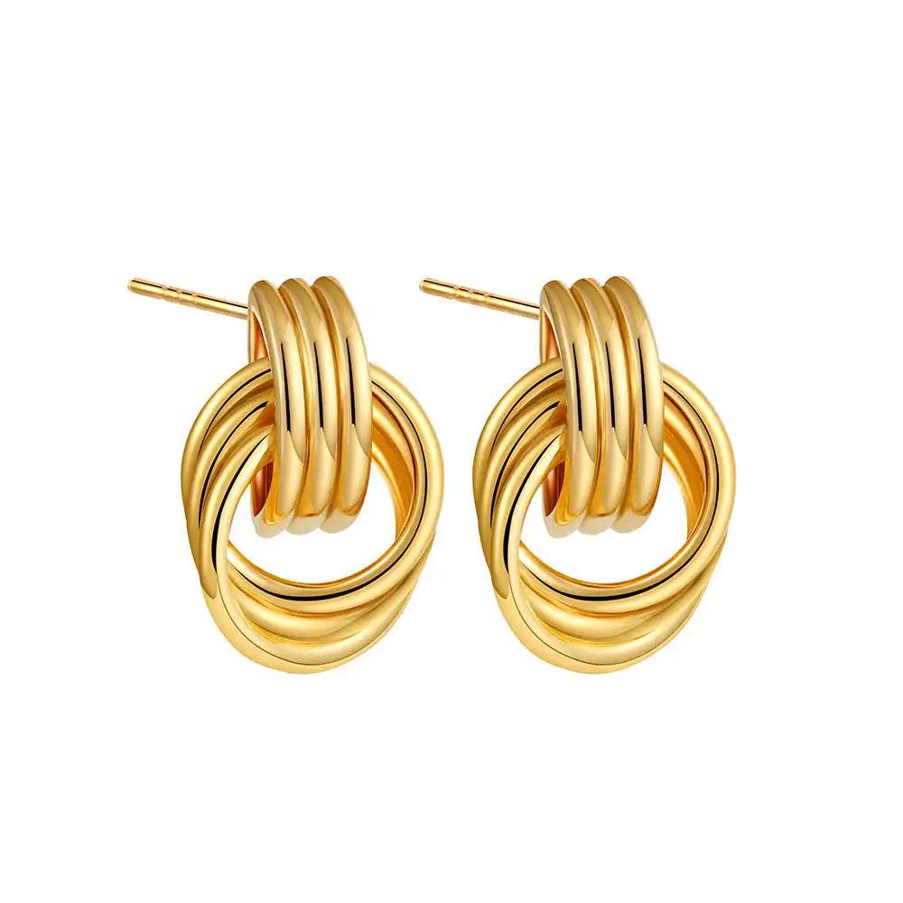 1 Pair Gold and Silver Plated Vertical Crossing Twist Around Stud Earring / KE3069