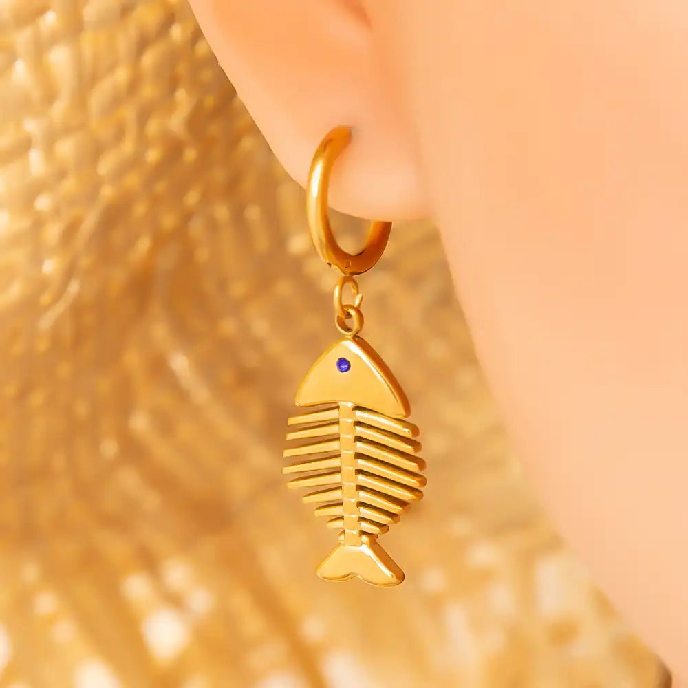 1 Pair Stainless Steel Crab Bone Fish Drop Earrings / 25104023