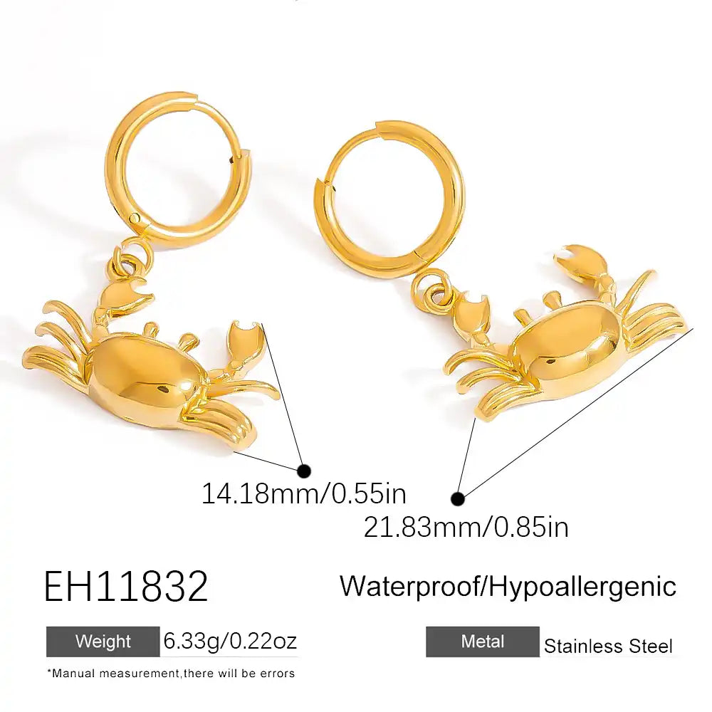 1 Pair Stainless Steel Crab Bone Fish Drop Earrings / 25104023