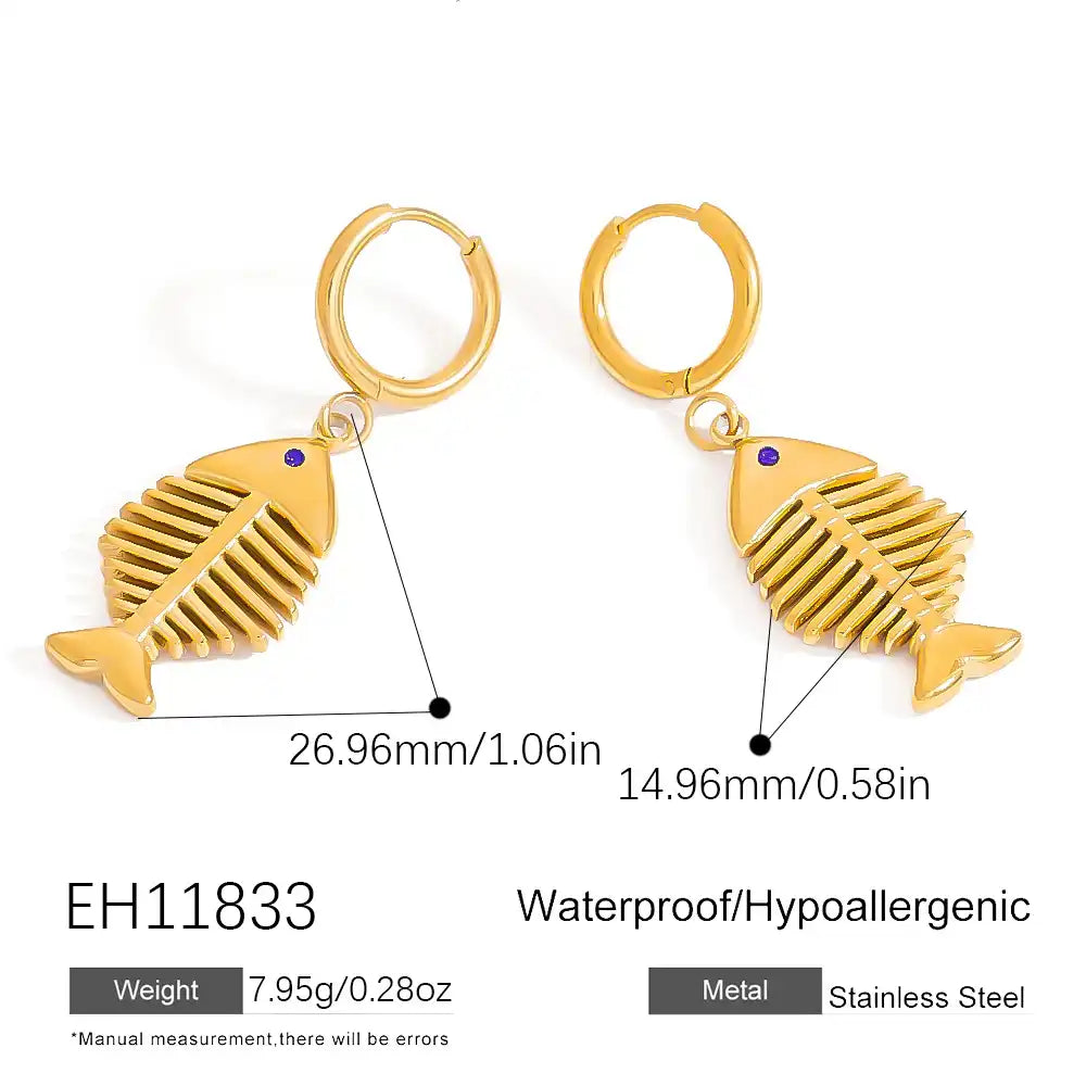1 Pair Stainless Steel Crab Bone Fish Drop Earrings / 25104023