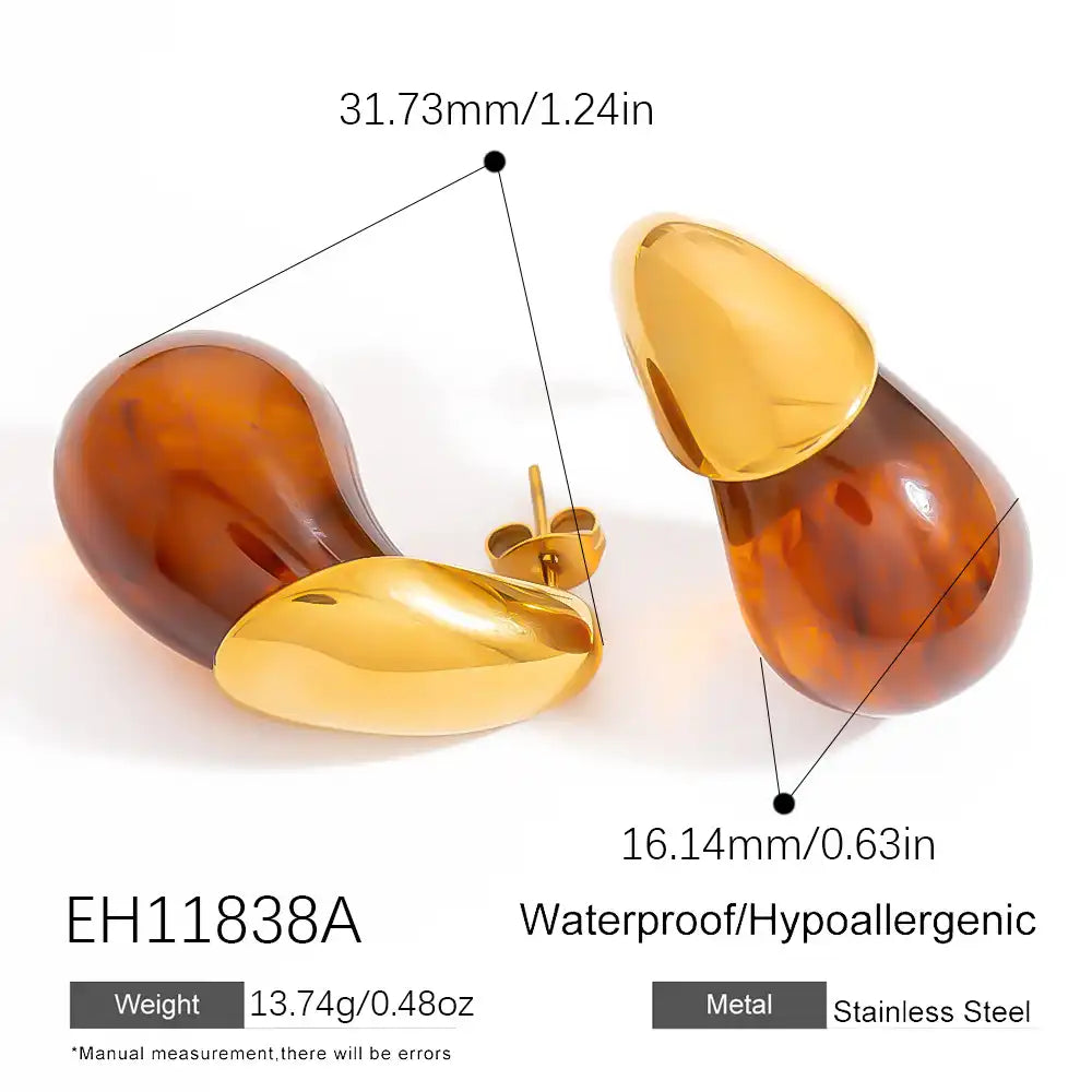 1 Pair Stainless steel water drop glass pendant earrings / 25104021