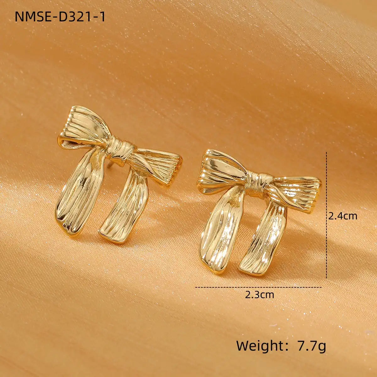1 Pair 18K Gold PVD stainless steel bow design titanium steel earrings / 25104011
