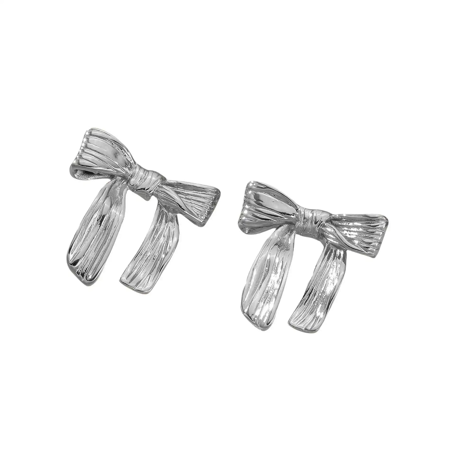 1 Pair 18K Gold PVD stainless steel bow design titanium steel earrings / 25104011