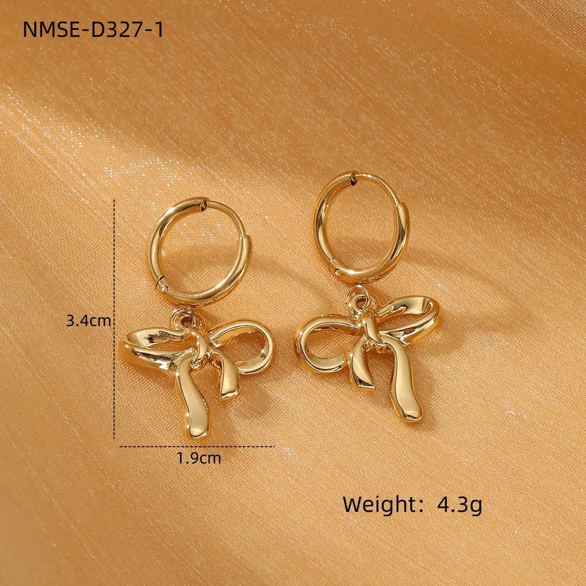 1 Pair 18K Gold PVD stainless steel bow design titanium steel earrings / 25104011