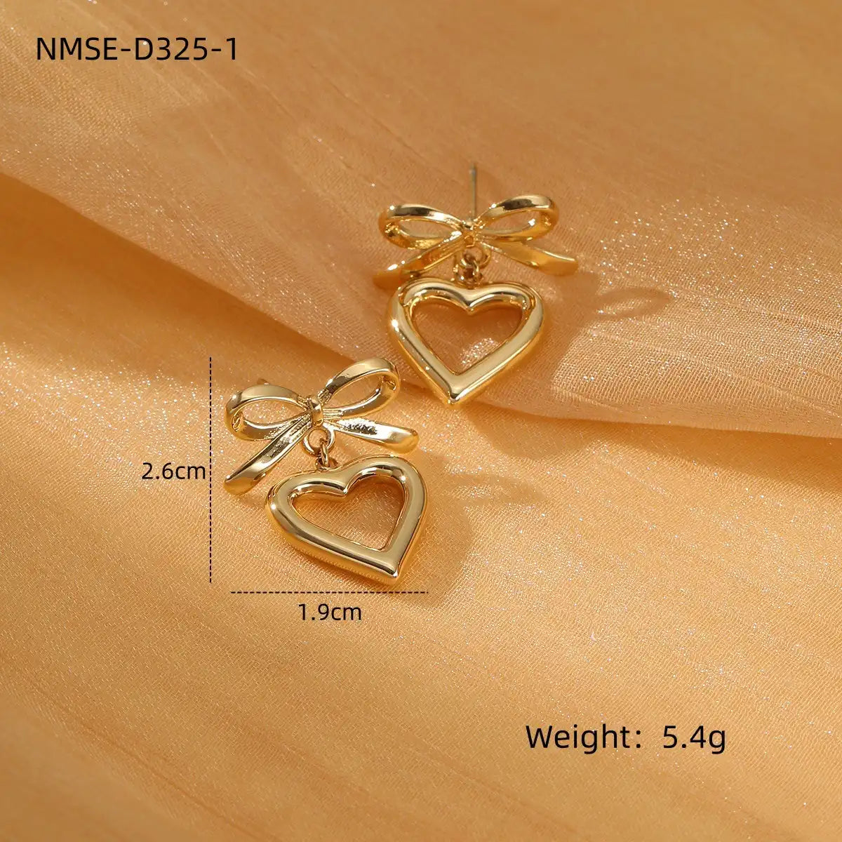 1 Pair 18K Gold PVD stainless steel bow design titanium steel earrings / 25104011
