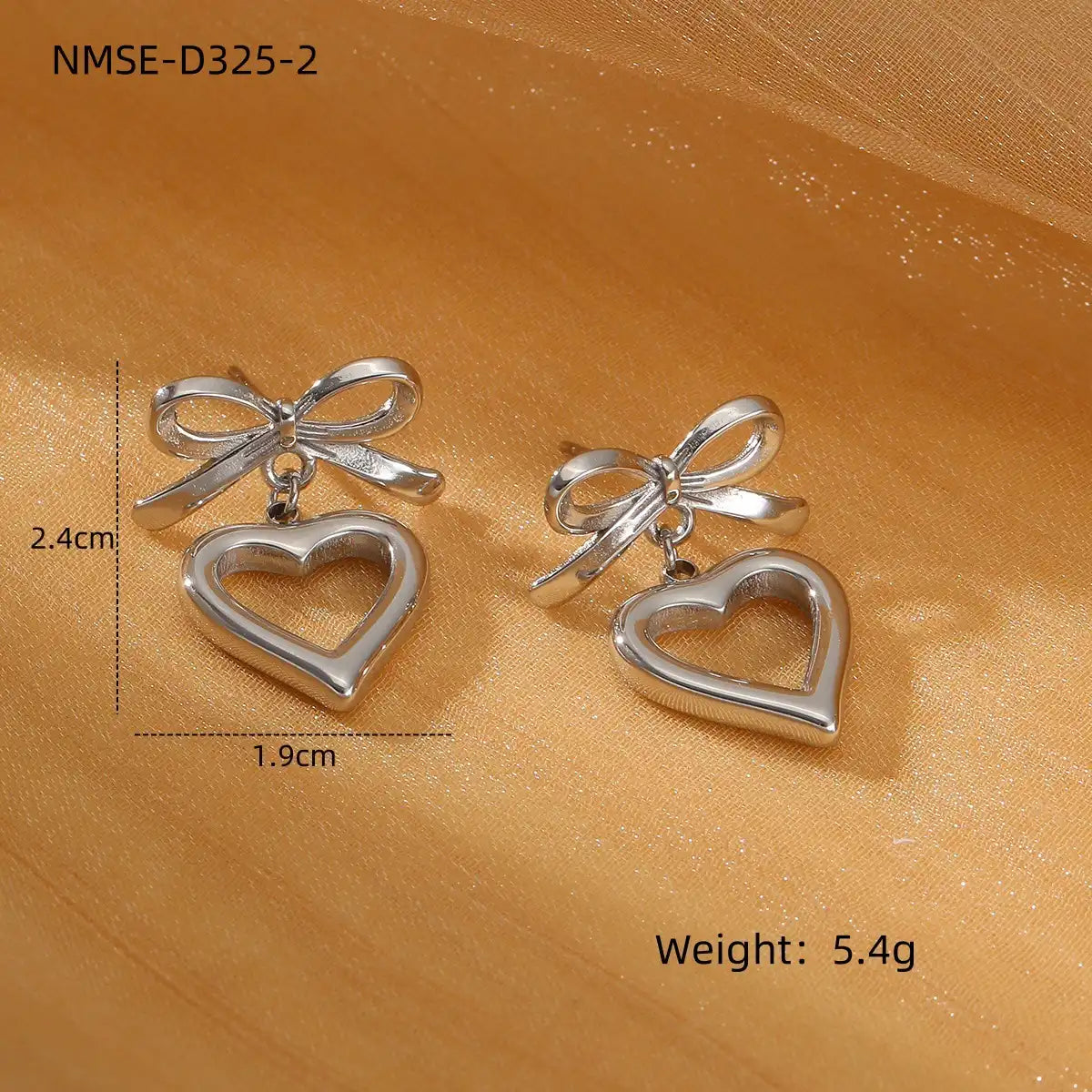 1 Pair 18K Gold PVD stainless steel bow design titanium steel earrings / 25104011