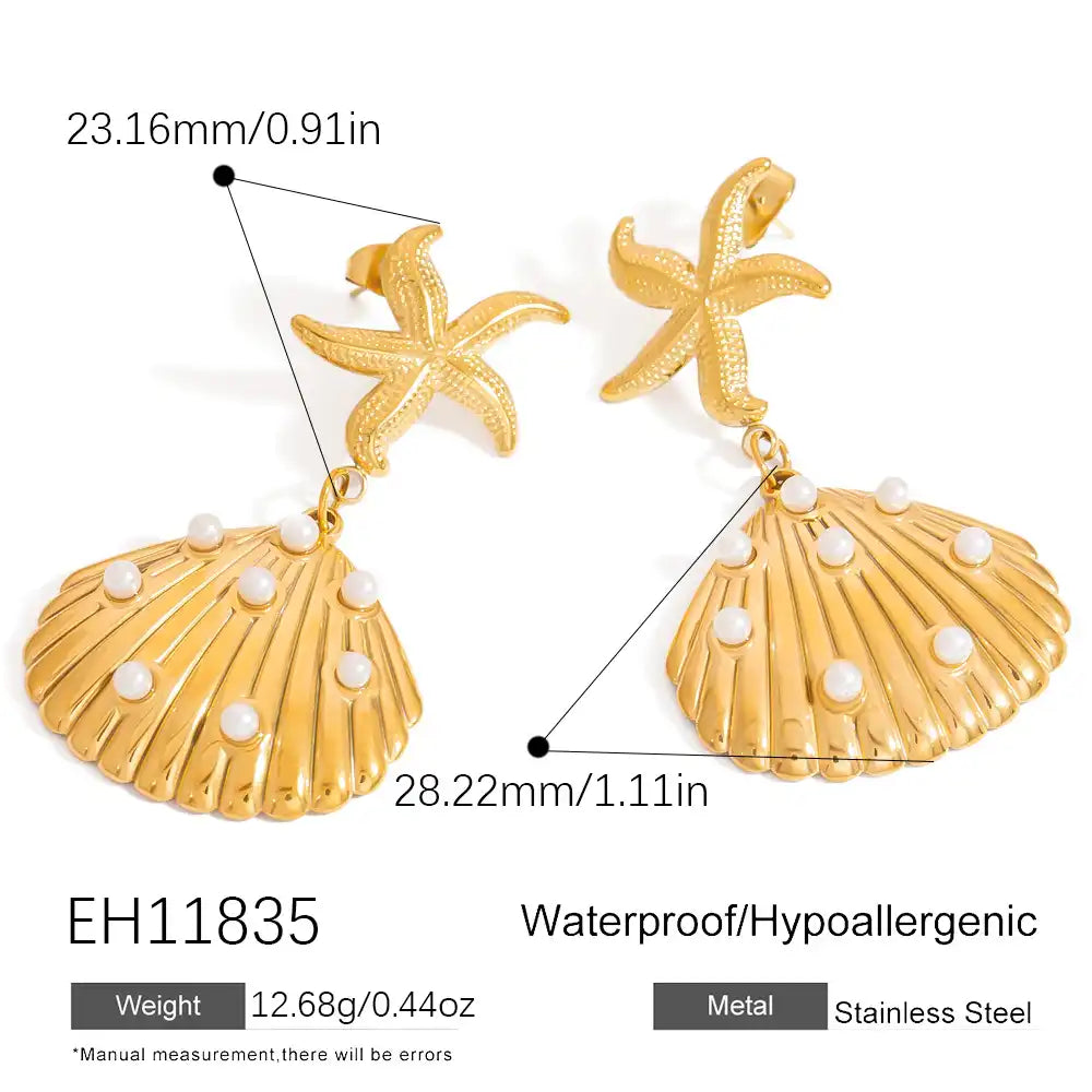1 Pair Stainless Steel Ocean Life Style Beach Shell Octopus Drop Earrings / 25104025
