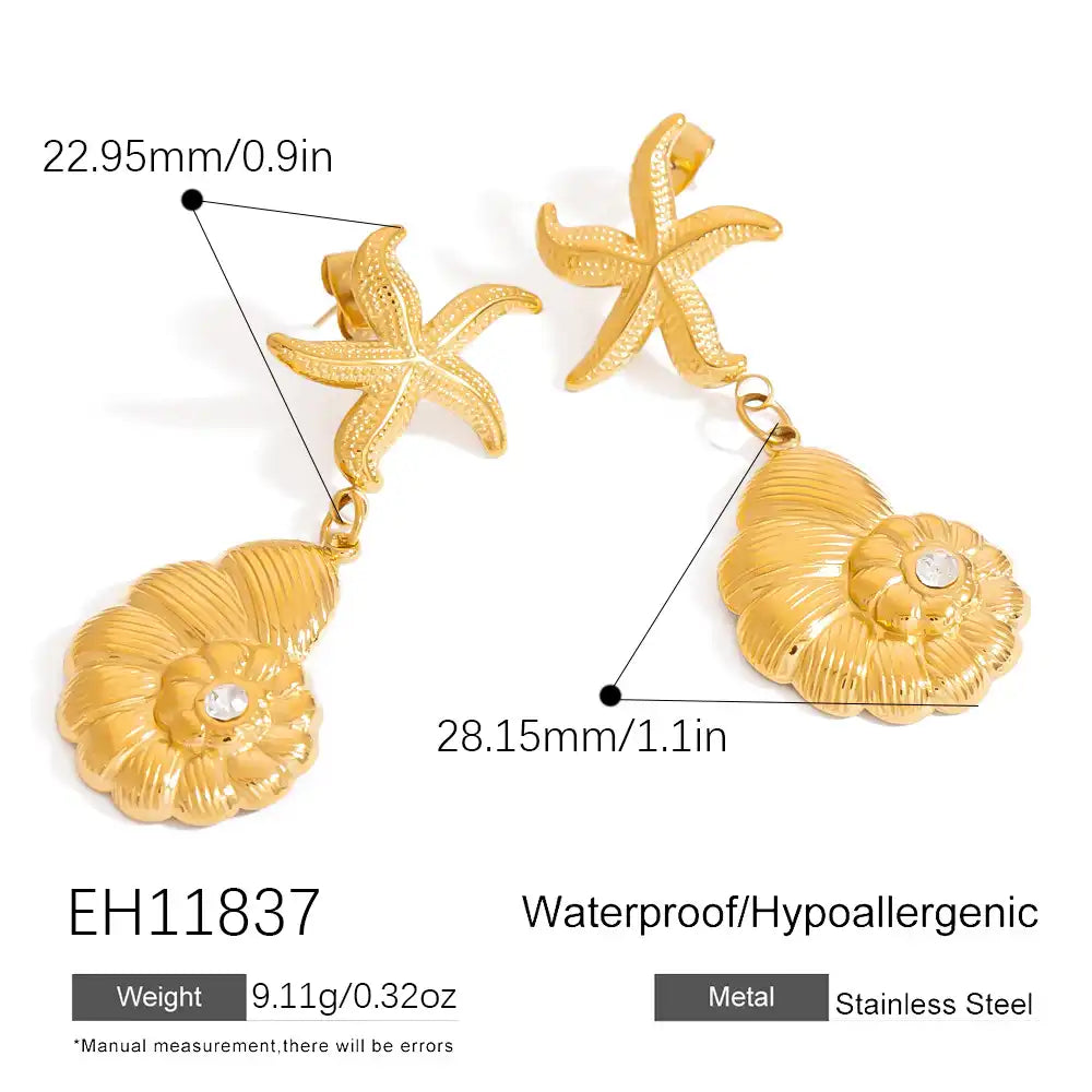 1 Pair Stainless Steel Ocean Life Style Beach Shell Octopus Drop Earrings / 25104025