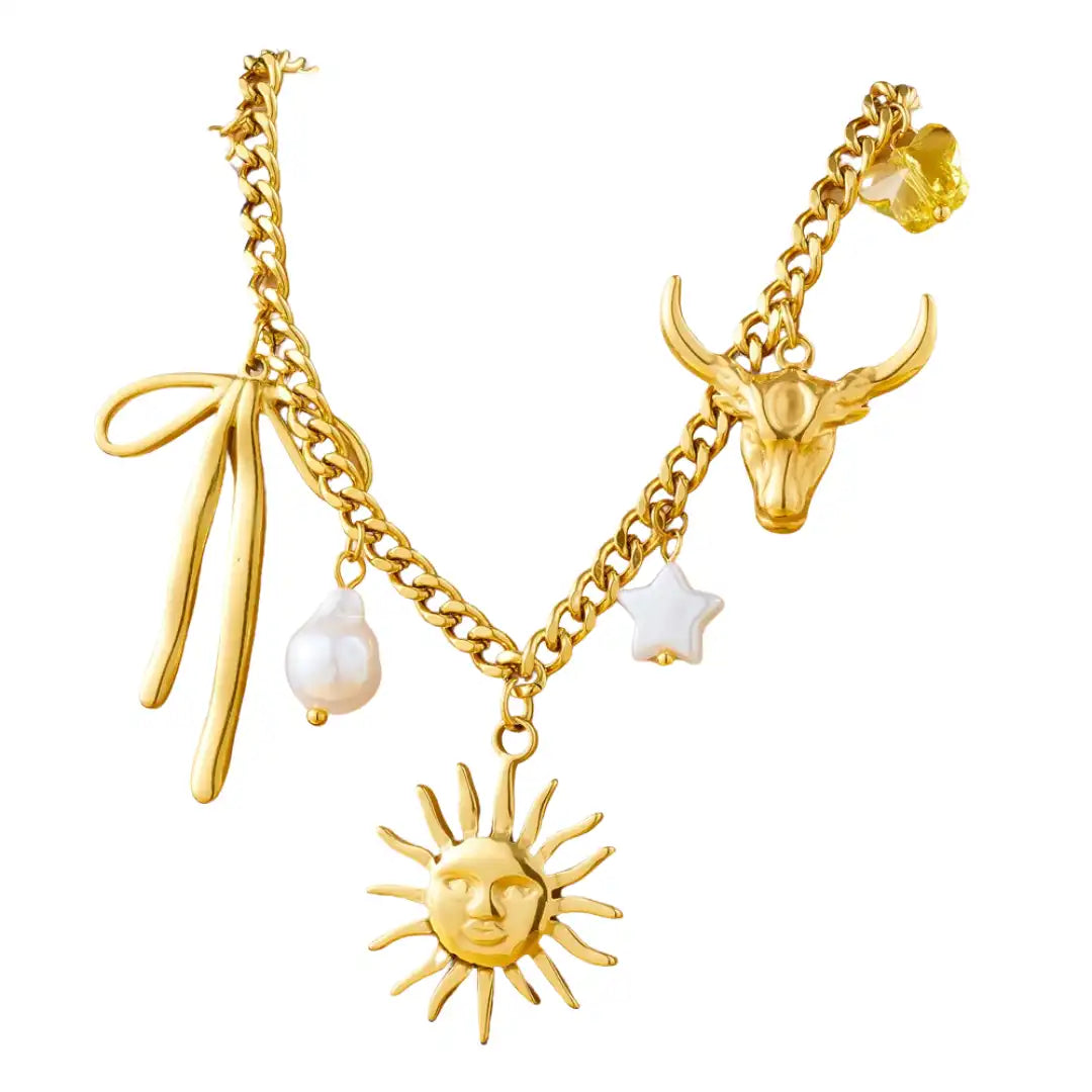Gold Plated Stainless Steel Sun Charm Necklace / KN4009