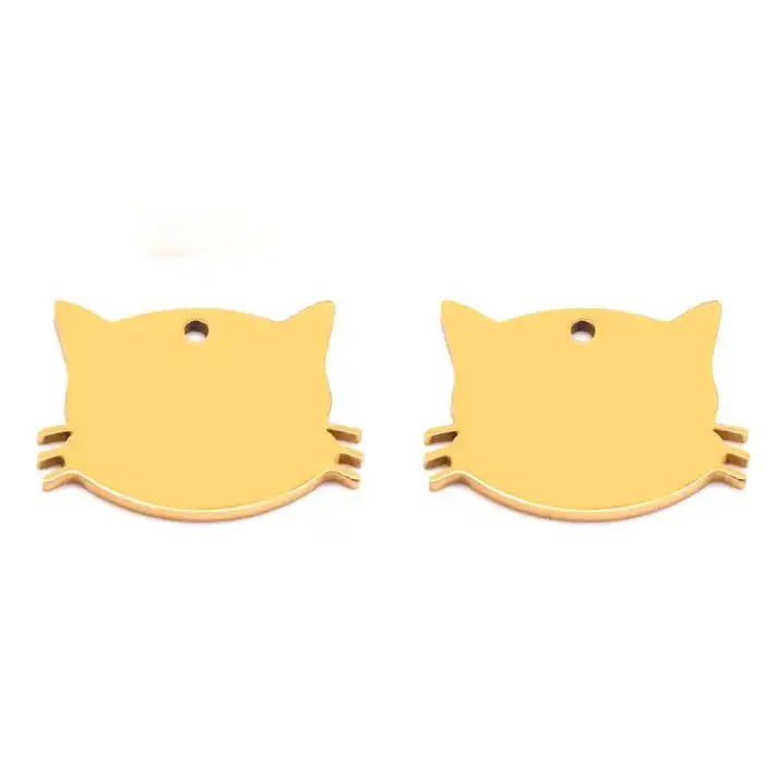 34*25mm Stainless Steel Engravable Hollow Cat Tags ( pk of 10 ) / KT0037