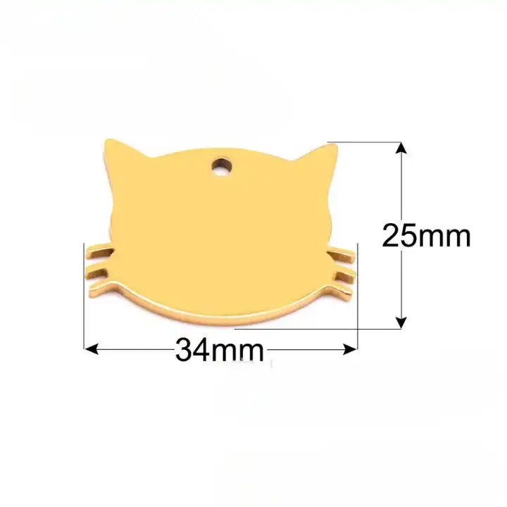 34*25mm Stainless Steel Engravable Hollow Cat Tags ( pk of 10 ) / KT0037