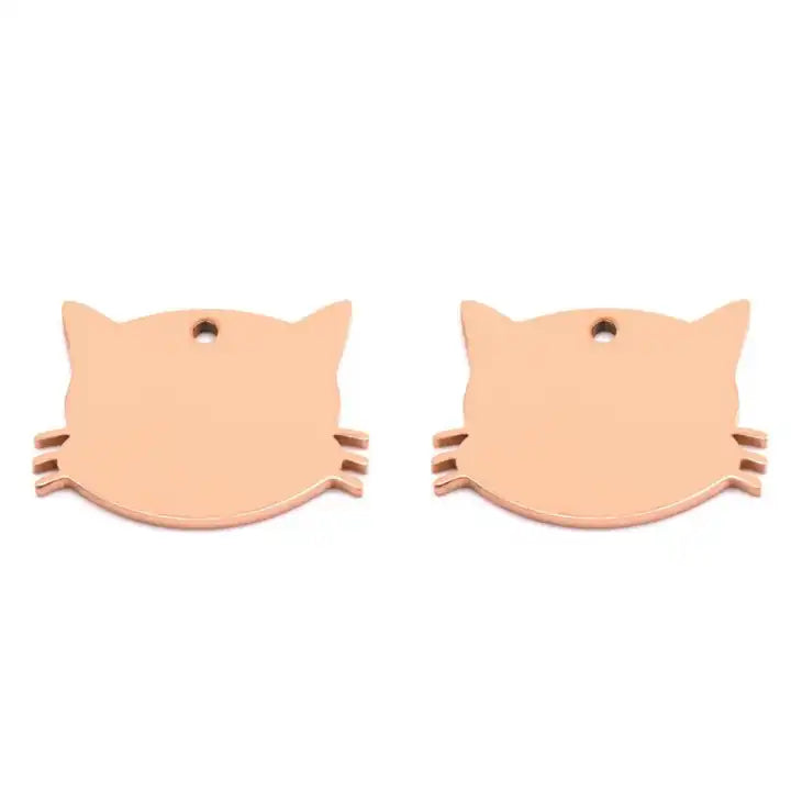 34*25mm Stainless Steel Engravable Hollow Cat Tags ( pk of 10 ) / KT0037