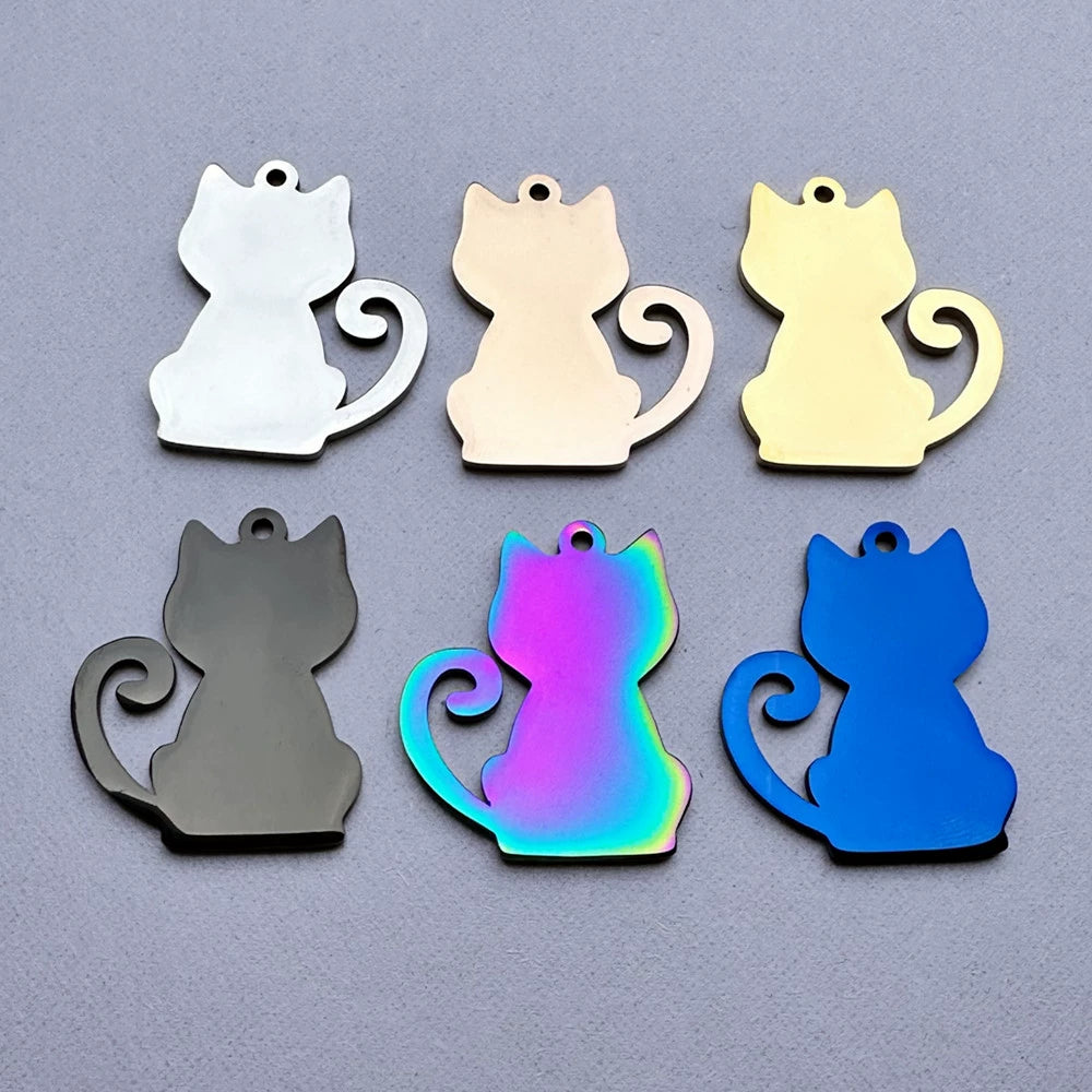 35*28mm Stainless Steel Engravable Hollow Cat Tags ( pk of 10 ) / KT0038