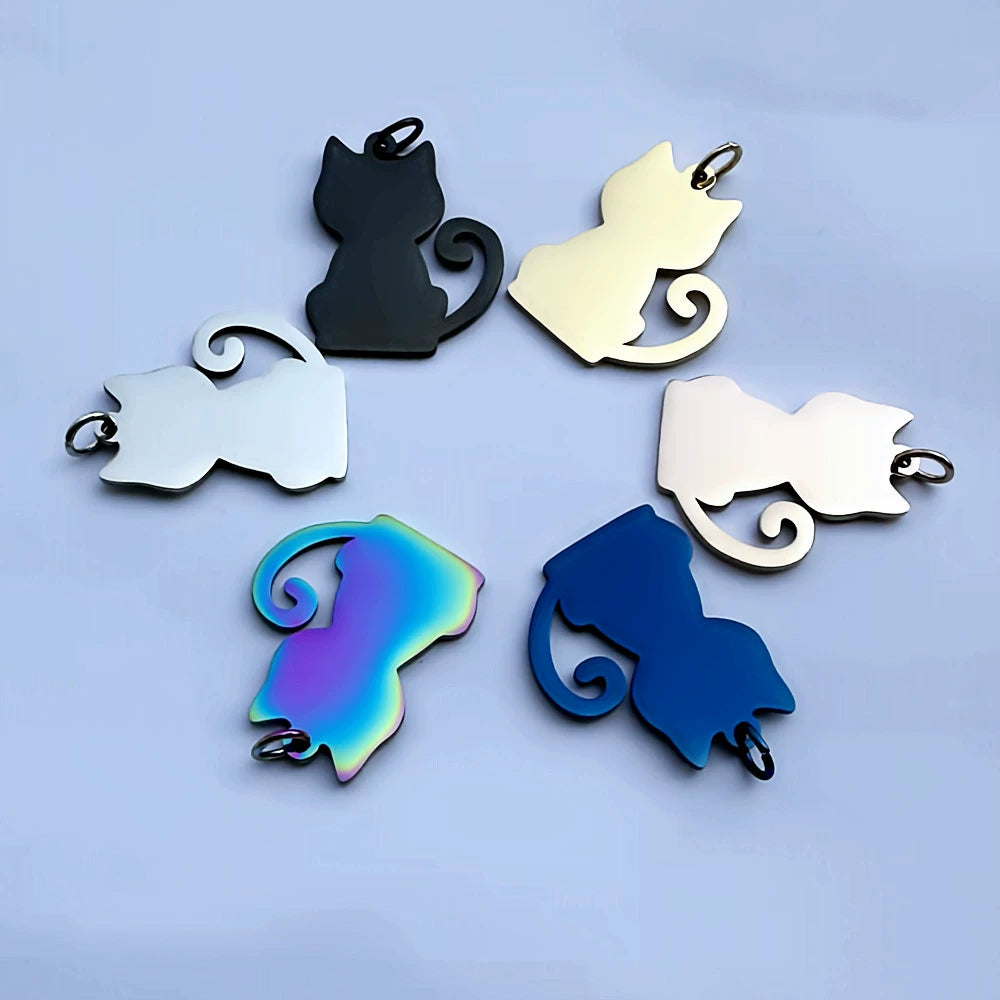 35*28mm Stainless Steel Engravable Hollow Cat Tags ( pk of 10 ) / KT0038