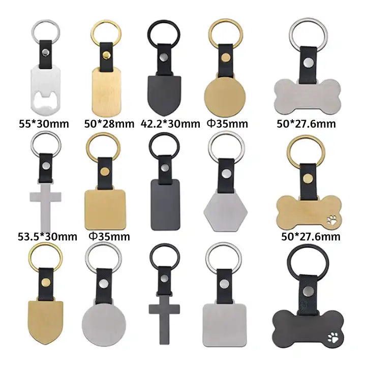 Bulk Engravable wholesale blank stainless steel leather keychain / KC3508