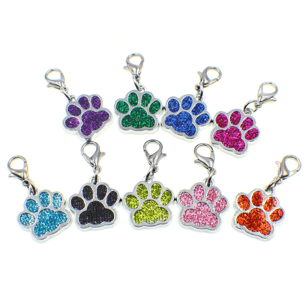 Alloy Shiny Engravable Paw Shape Cat Dog Tags With Lobster Clasp ( pk of 10 ) / KT1003