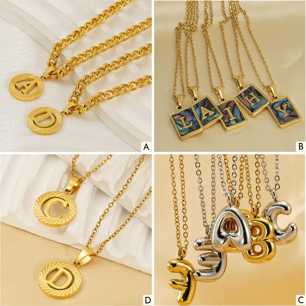 18K Gold PVD Stainless Steel Letter Initial Pendant Necklace / 25005009
