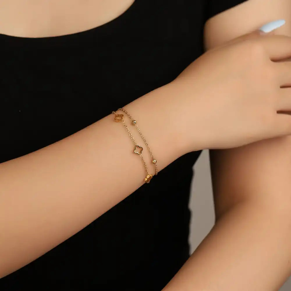 18K Gold PVD Four-leaf clover titanium steel bracelet / 25303079