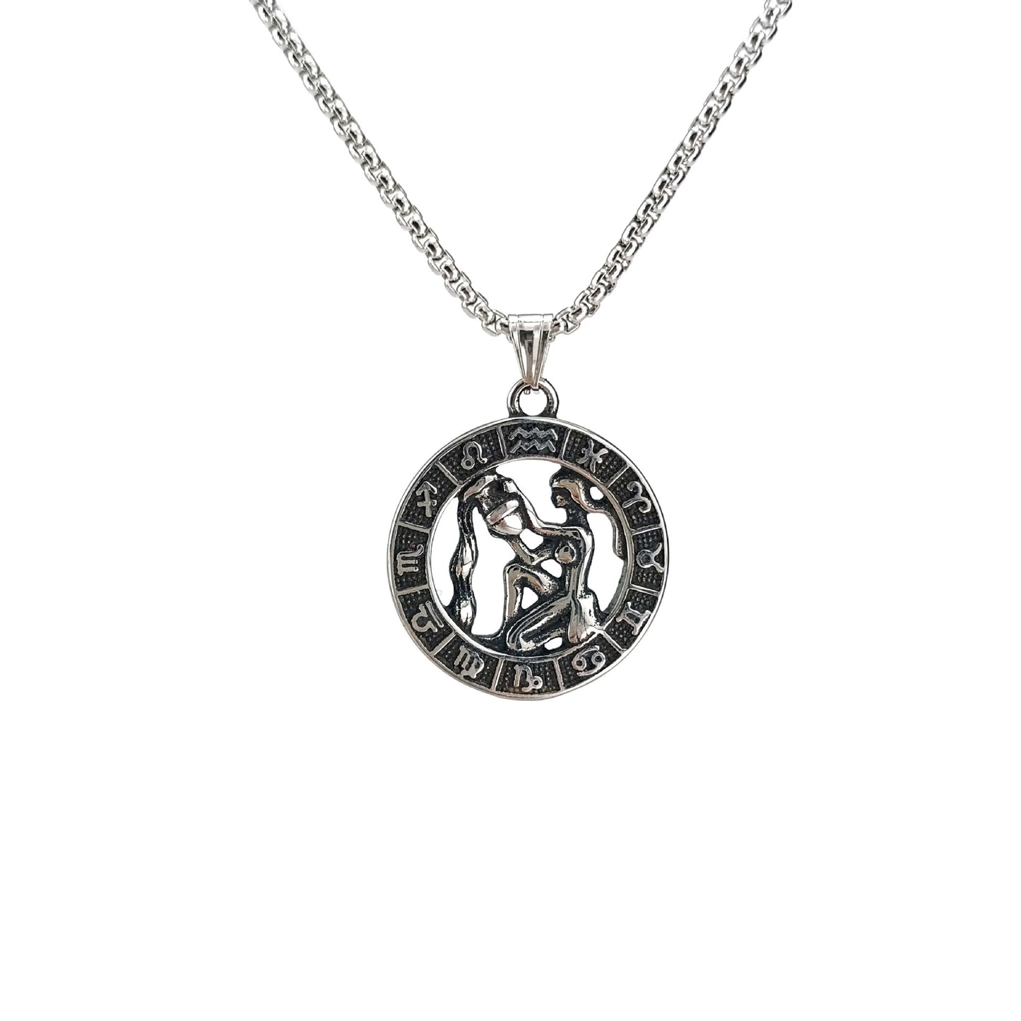 60cm Stainless Steel Vintage Aquarius Zodiac Necklace / KJ0207