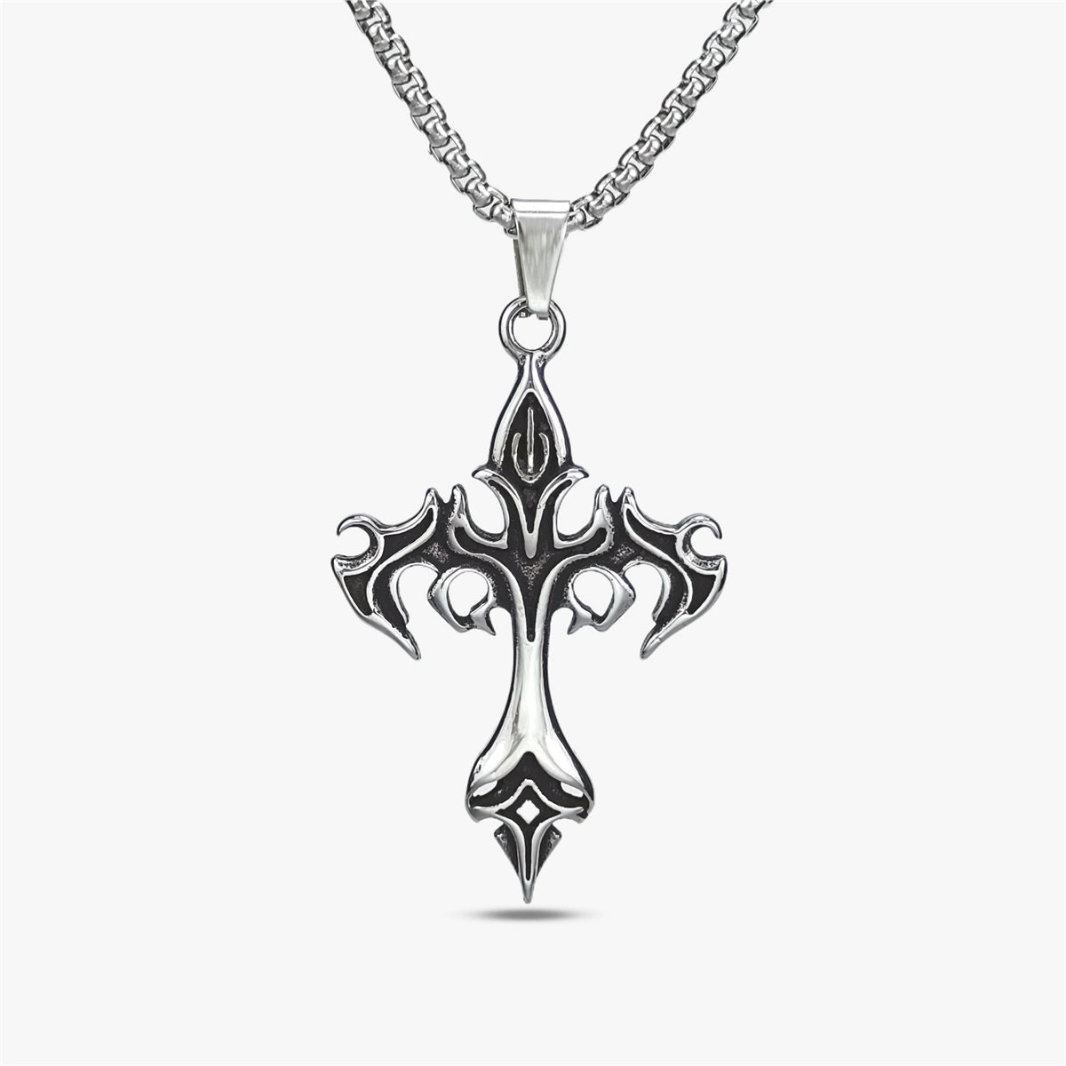 60cm Stainless Steel Vintage Flame Cross Pendant Necklace / KJ0243