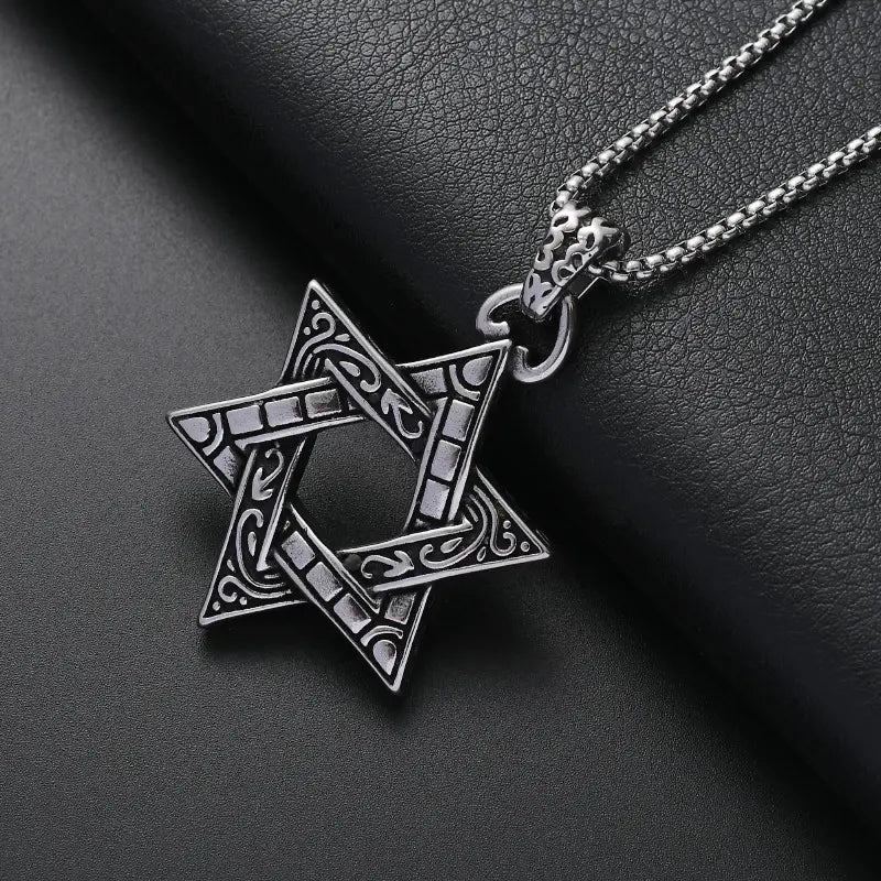 60cm Stainless Steel Vintage Magic Hexagram Pendant Necklaces / KJ0244